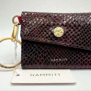 Hammitt Textured Leather Key Wallet in Dark Burgundy with Gold Hardware